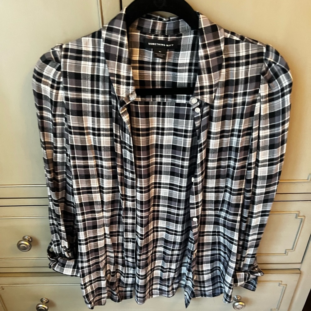 Something navy cute flannel with shoulder detail